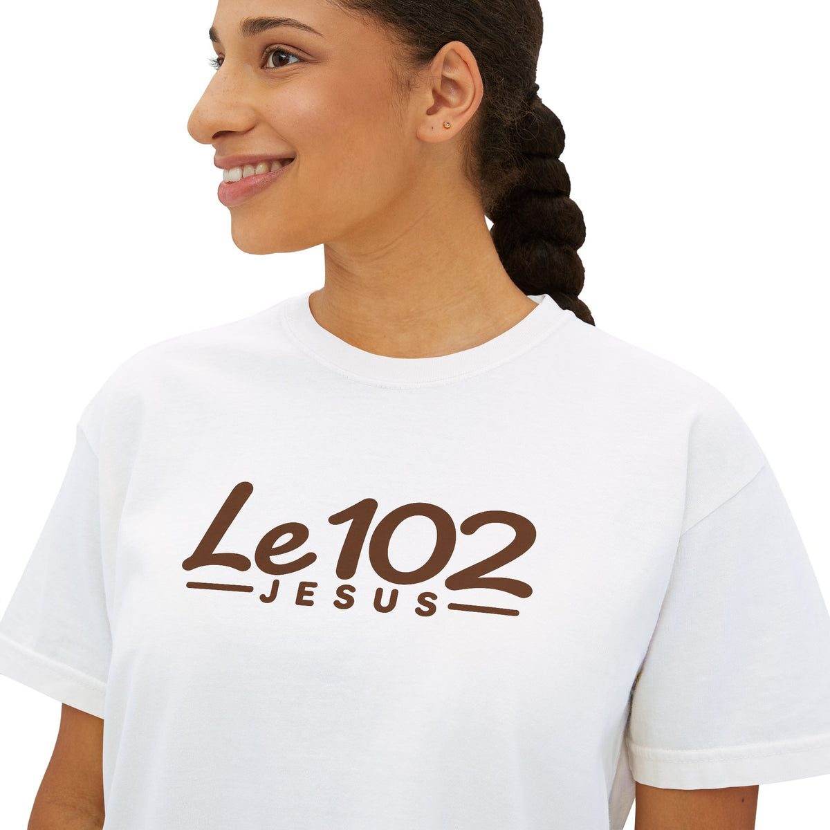 Le102 Jesus Women’s Boxy Tee — Minimal Christian Graphic T-Shirt