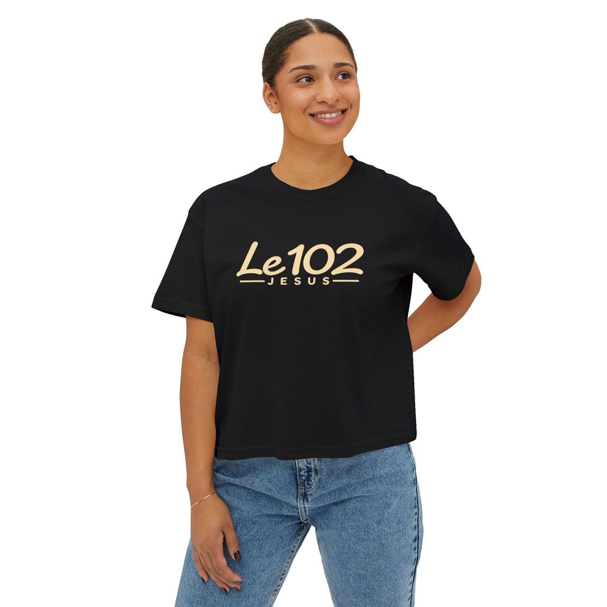 Le102 Jesus Women’s Boxy Tee — Minimal Christian Graphic T-Shirt