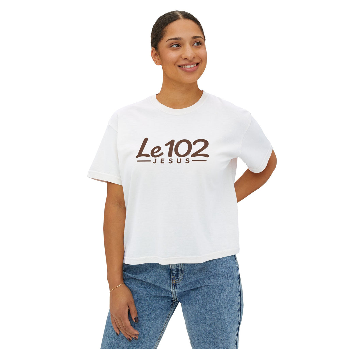 Le102 Jesus Women’s Boxy Tee — Minimal Christian Graphic T-Shirt