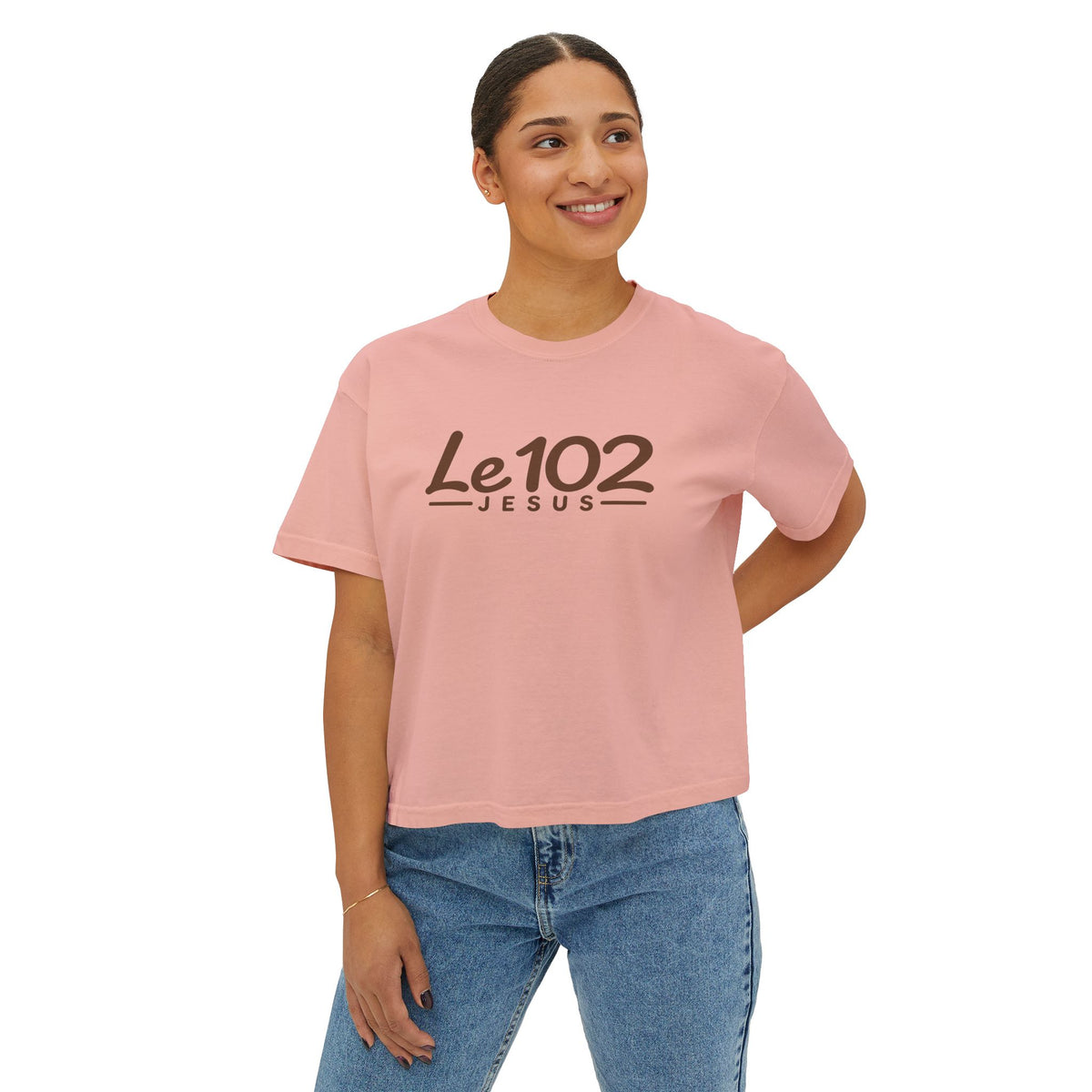 Le102 Jesus Women’s Boxy Tee — Minimal Christian Graphic T-Shirt