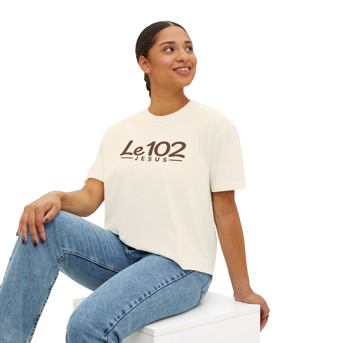 Le102 Jesus Women’s Boxy Tee — Minimal Christian Graphic T-Shirt